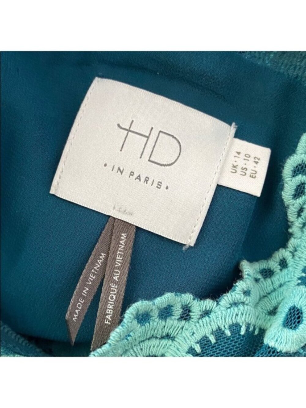 HD in Paris Anthropologie Lace Overlay Blouse Green Scallop Trim $118 Sz 10 - Picture 4 of 11